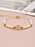 Pearl enamel cross bracelet adjustable!