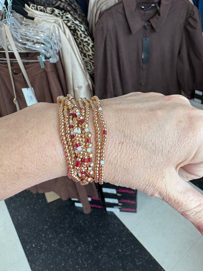 Set of 9 maroon/gold stretch bracelets