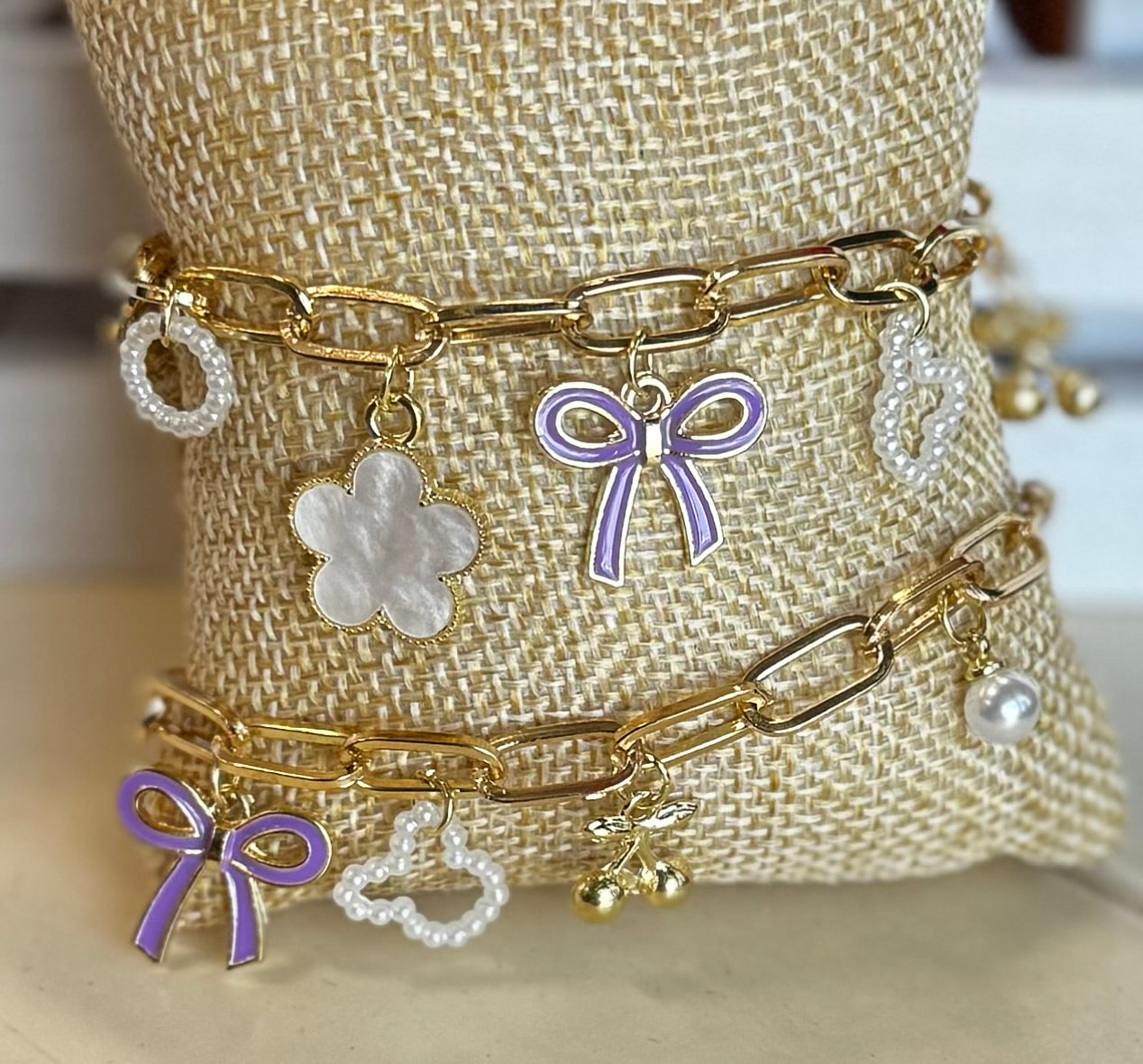 Five charm Purple Bow bracelet