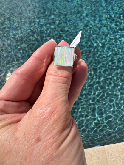 Sterling Silver square lab opal ring