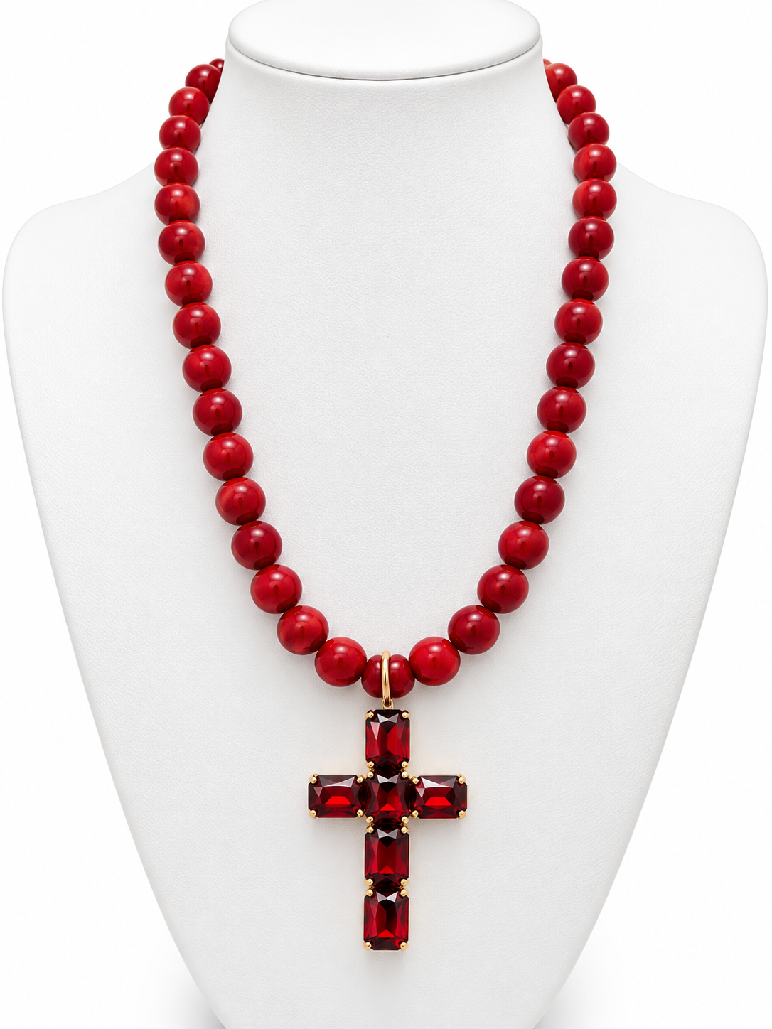 Beaded Cross Gem Necklace