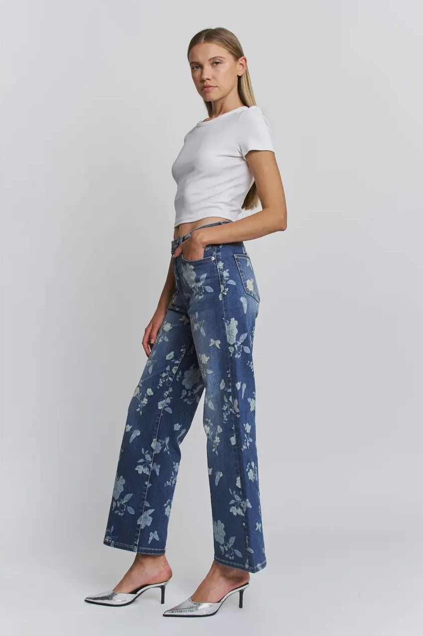 Mica Floral HR wide leg denim