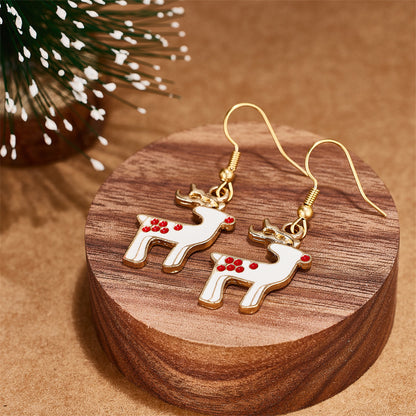 Festive White Reindeer Dangle Earrings