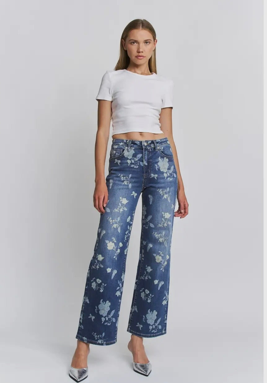 Mica Floral HR wide leg denim