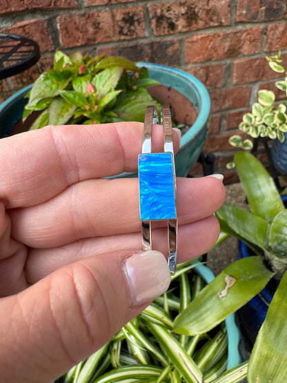 Sterling Silver rectangular lab opal cuff bracelet