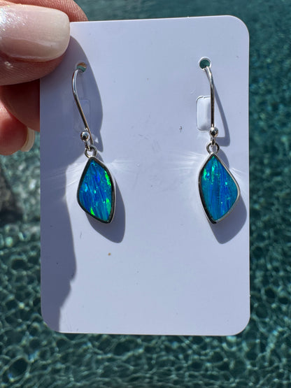 Asymmetrical lab opal earrings