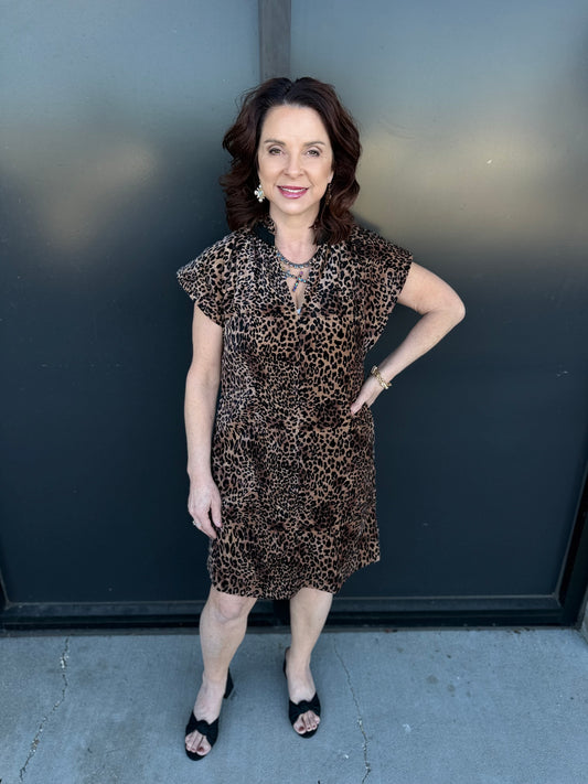 The Luna Leopard Ruffle Neck Dress 🐆