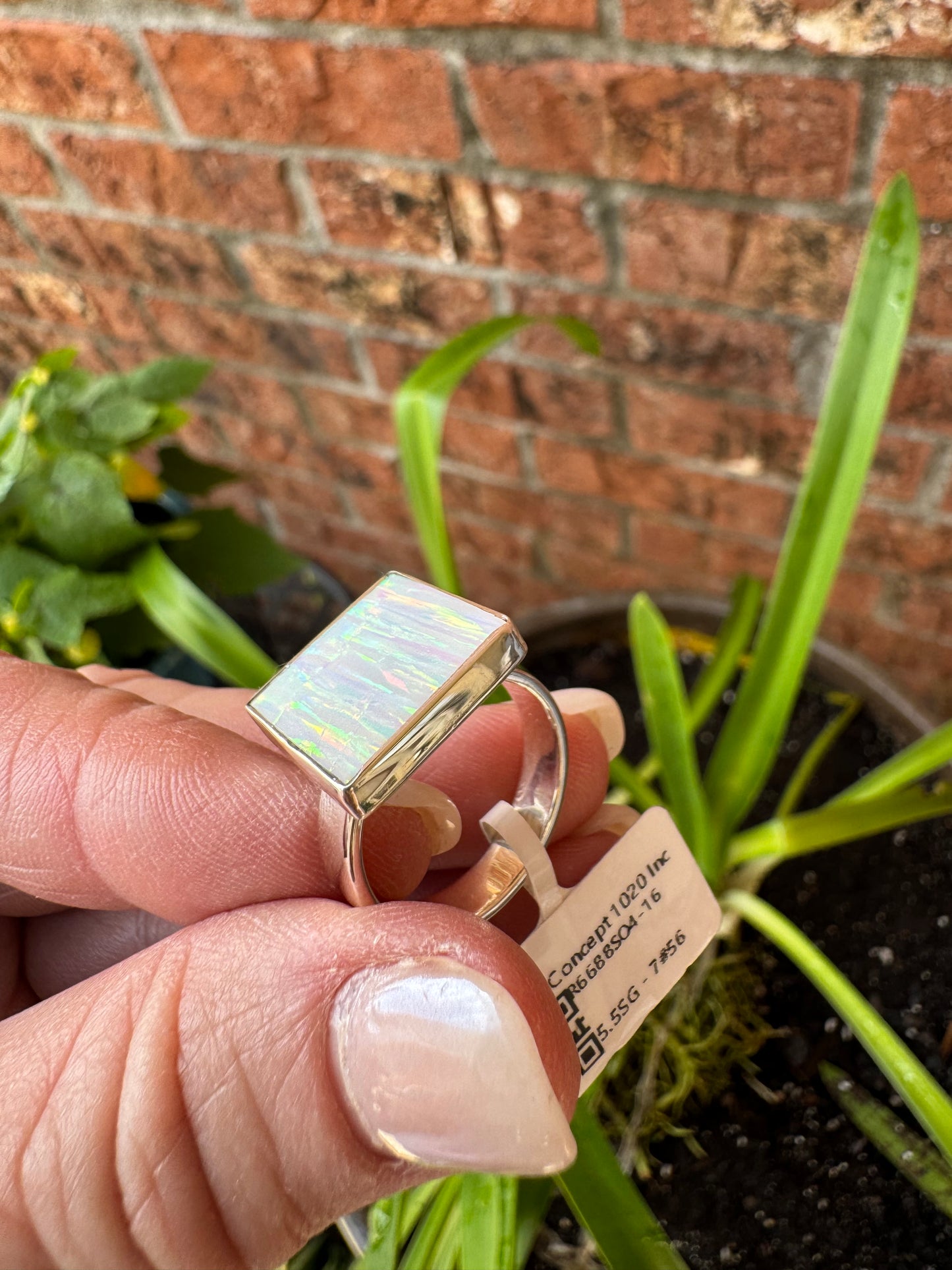 Sterling Silver square lab opal ring
