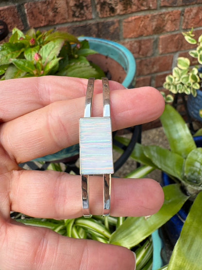 Sterling Silver rectangular lab opal cuff bracelet