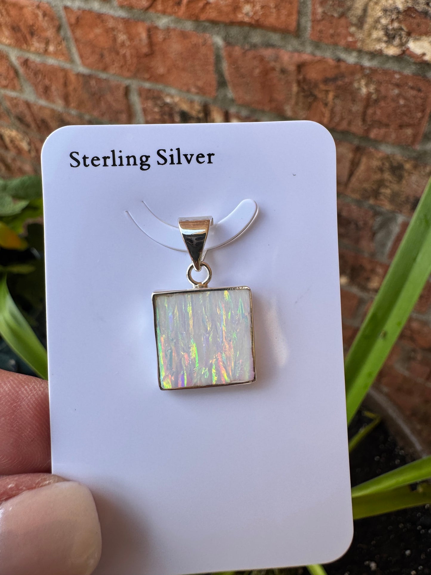 Square lab opal pendant necklace