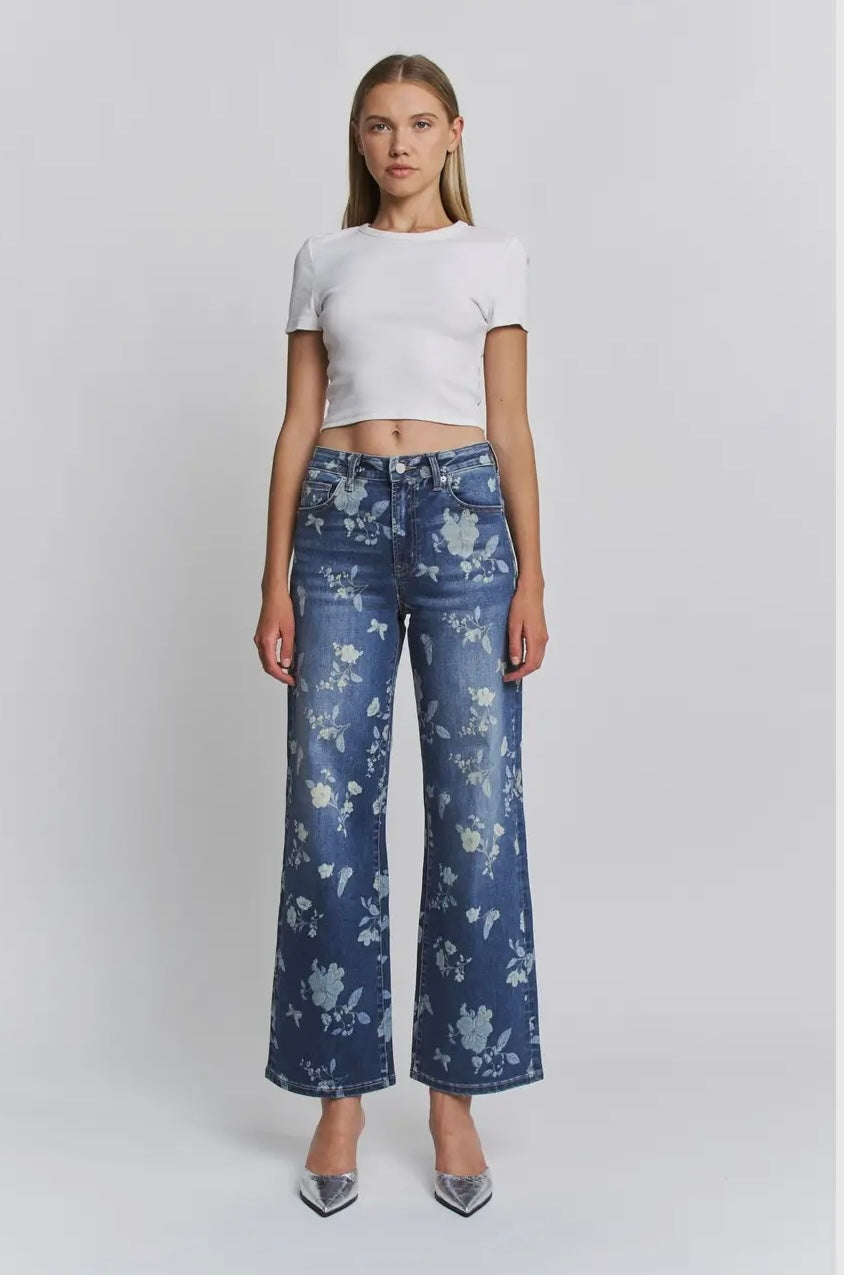 Mica Floral HR wide leg denim
