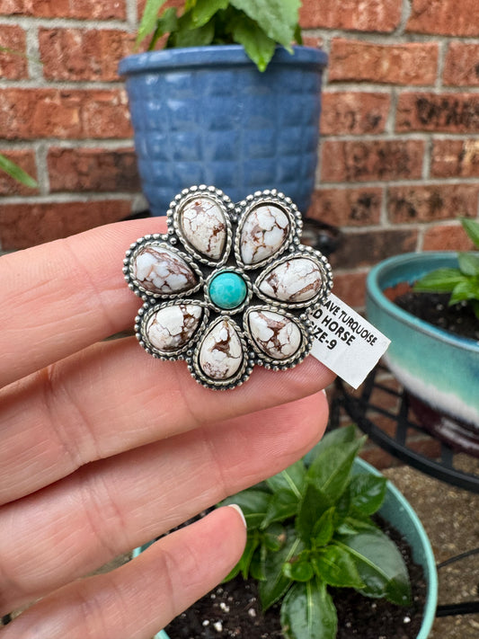 Semi precious stone flower rings