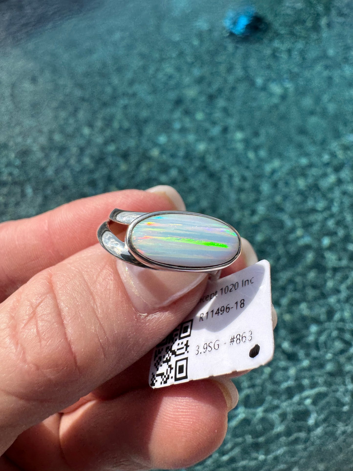 Sterling Silver oval lab opal ring
