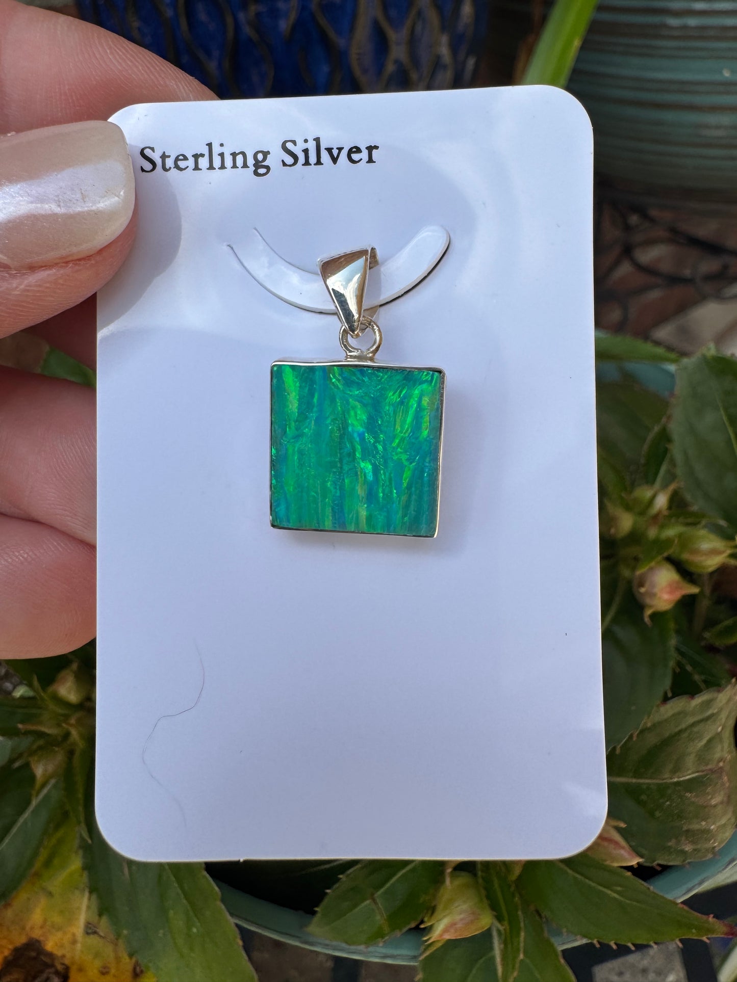 Square lab opal pendant necklace