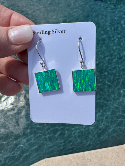 Square lab opal earrings