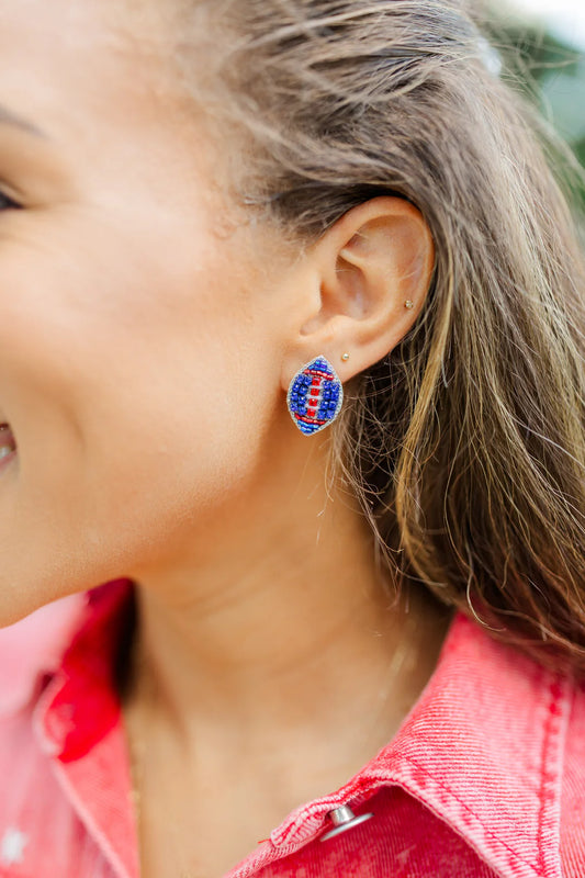 Taylor Shaye beaded blue/red football stud