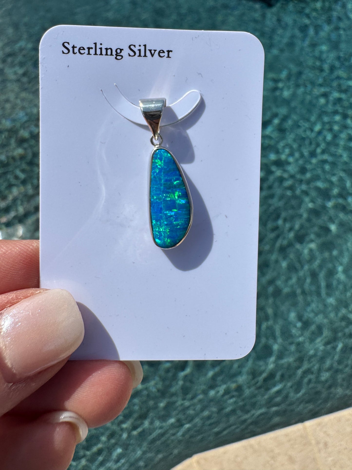 Oval asymmetrical lab opal necklace