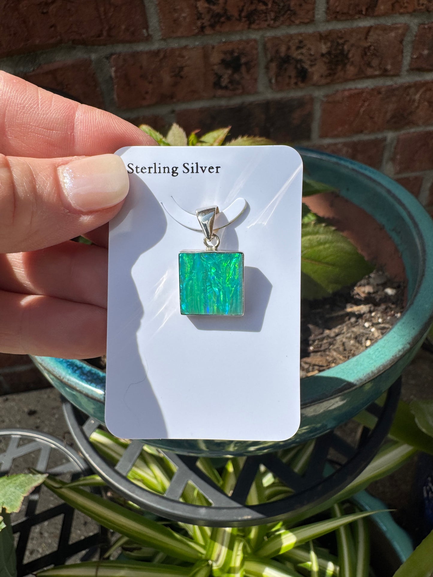 Square lab opal pendant necklace