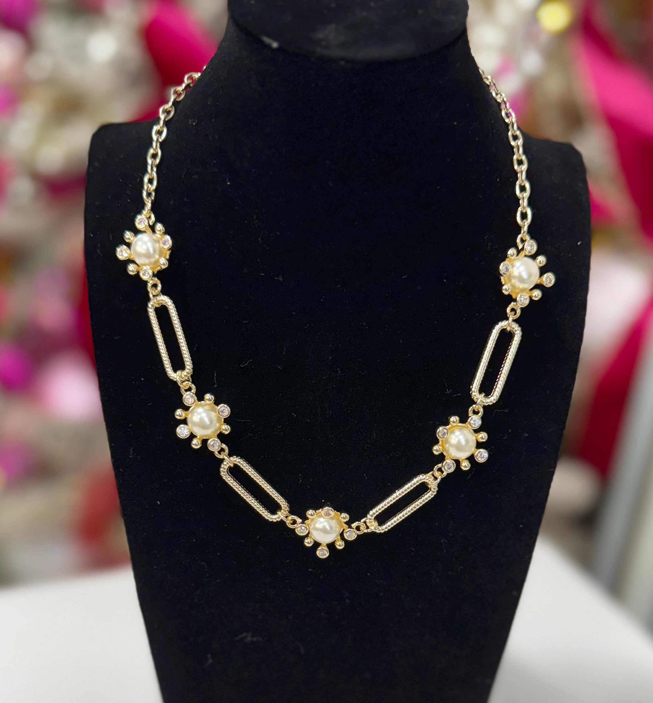 Pearl & CZ Paperclip Necklace!