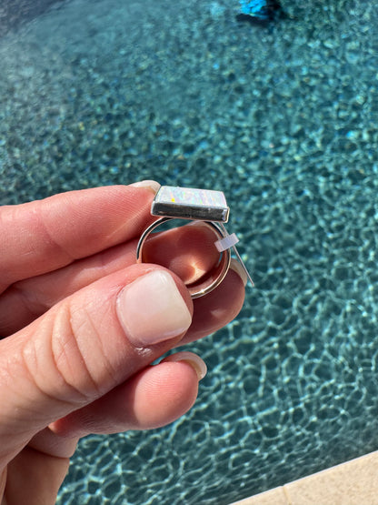 Sterling Silver square lab opal ring