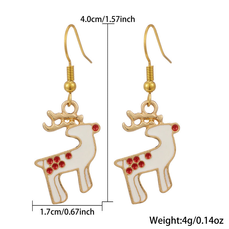 Festive White Reindeer Dangle Earrings