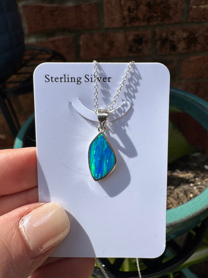 Asymmetrical lab opal pendant necklace