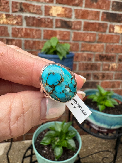 Blue copper turquoise sterling silver rings