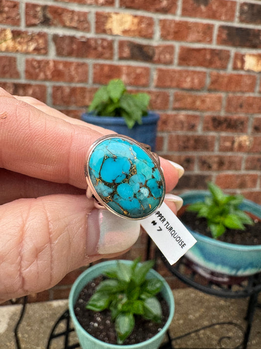 Blue copper turquoise sterling silver rings