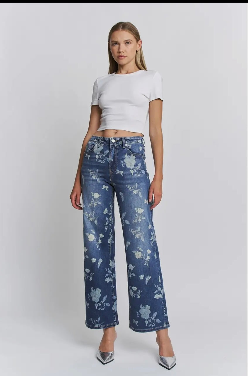 Mica Floral HR wide leg denim