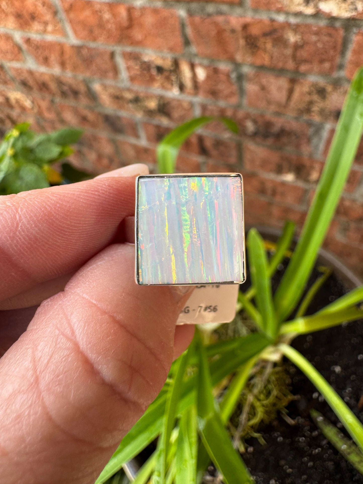 Sterling Silver square lab opal ring