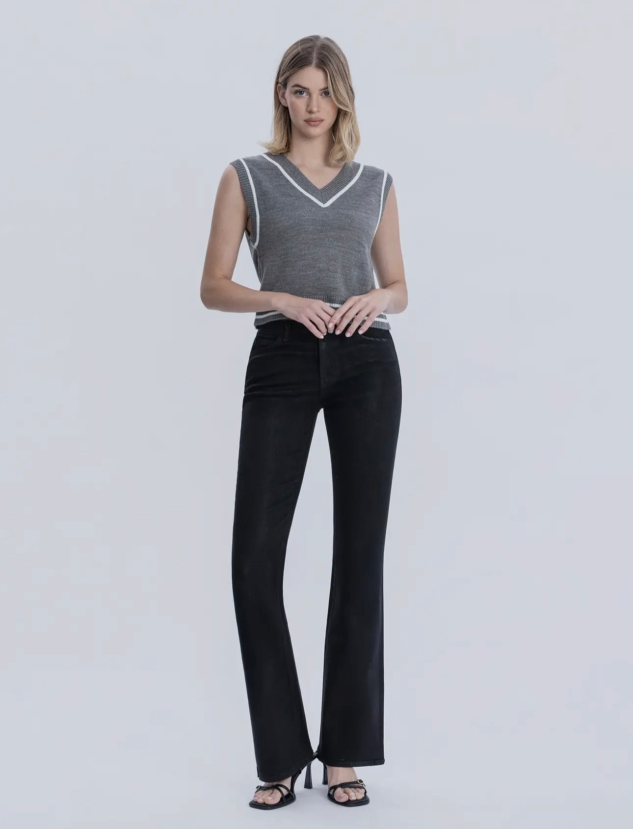 The Noelle High Rise Black Coated Bootcut Denim