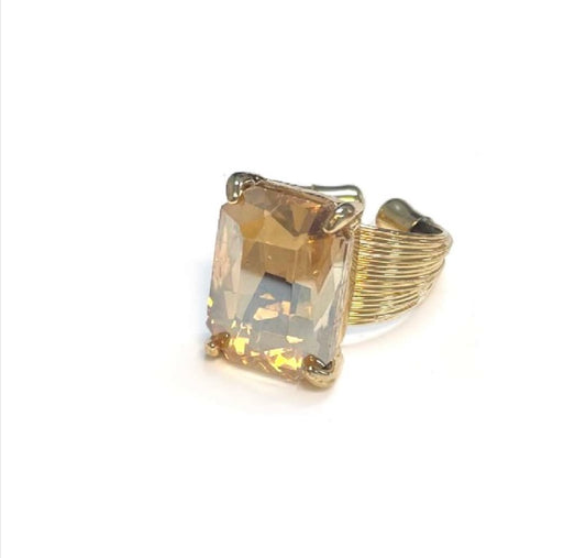 Emerald-Cut Crystal Adjustable Ring ✨