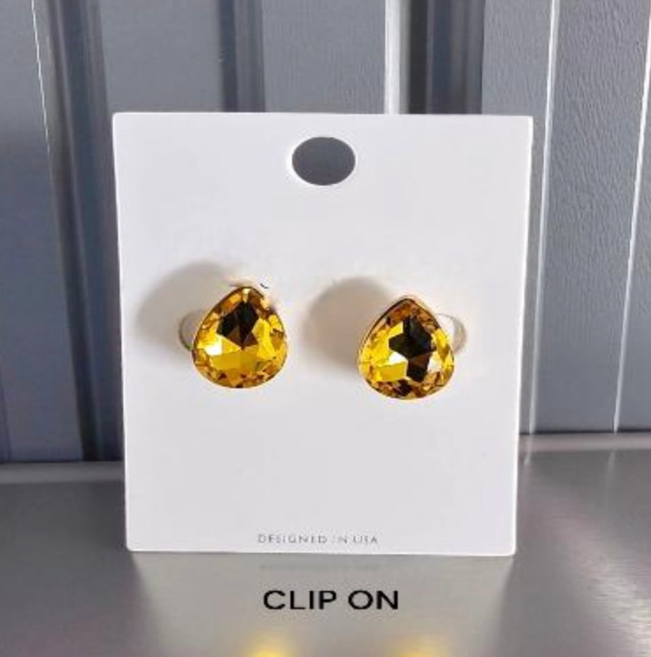 Luxe Teardrop Crystal Stud Earrings-Clip on