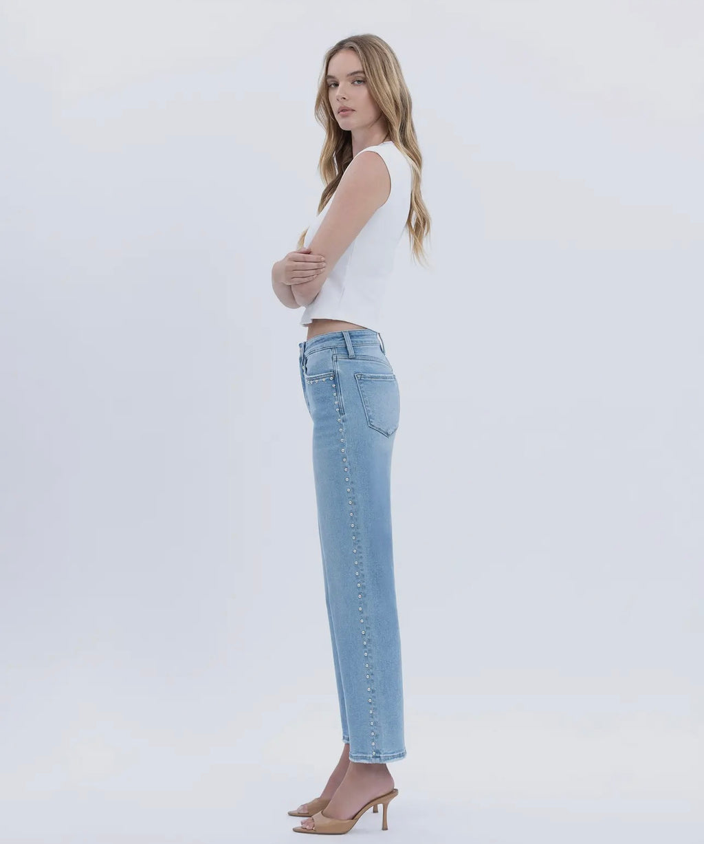 The Lila Studded Slim Wide Jeans