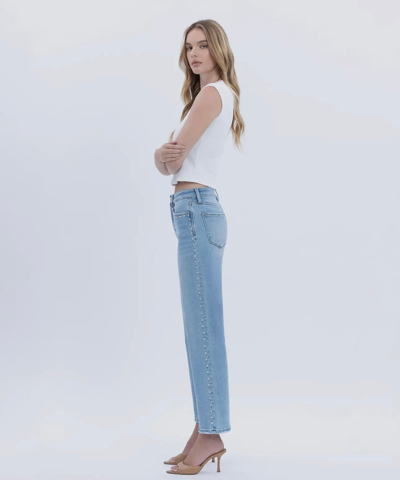 The Lila Studded Slim Wide Jeans