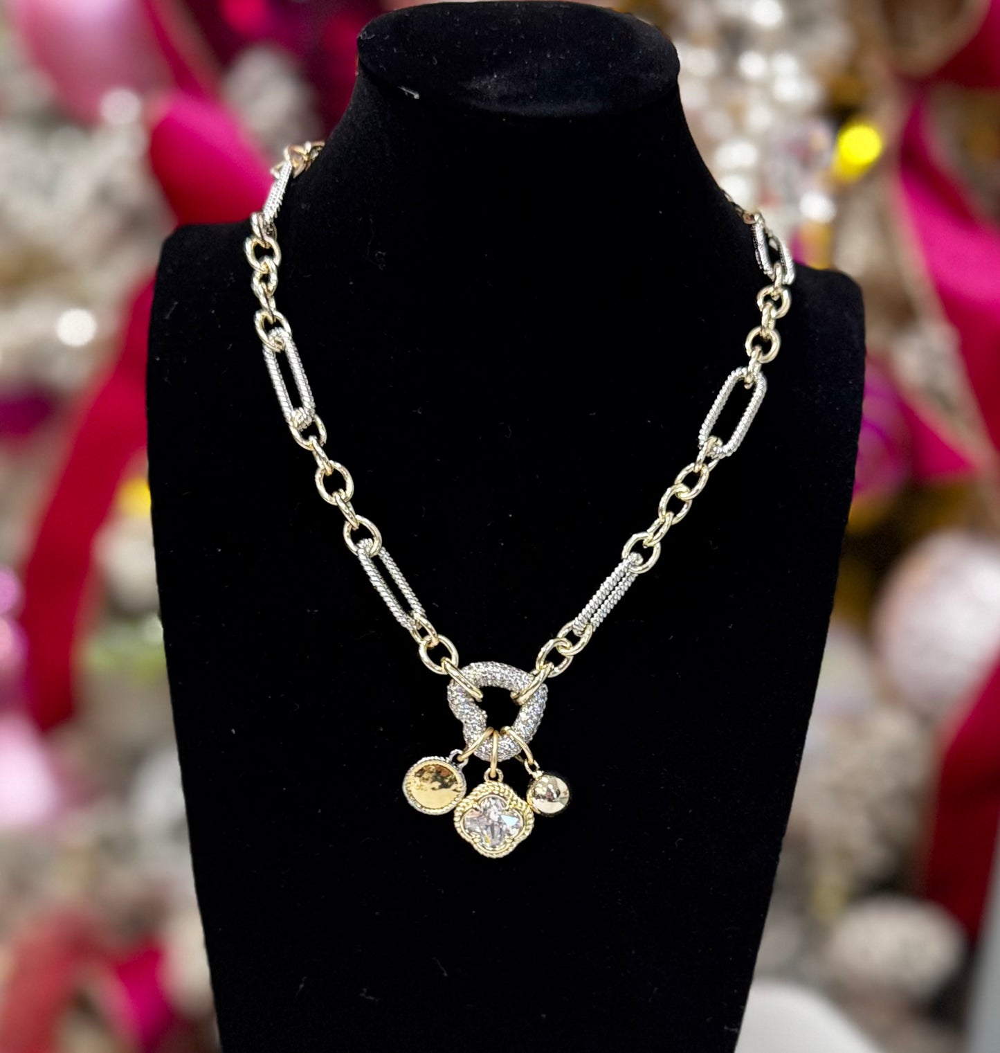 Two-Tone Heart Charm Necklace