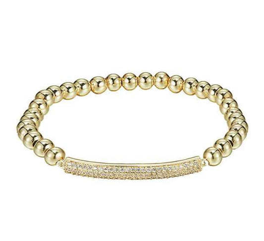 SA 5MM BALL&PAVE CZ BAR STRETCH BRACELET