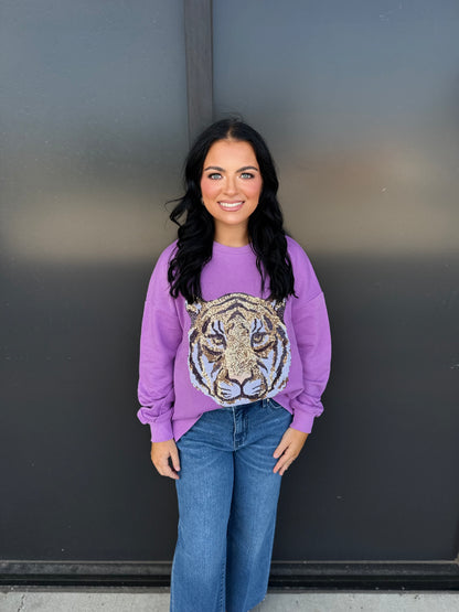 Tiger Face Sequin Sweatshirt