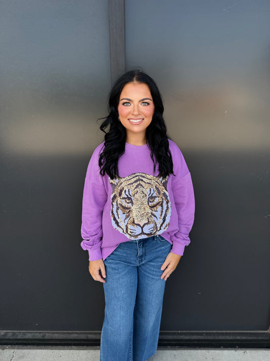 Tiger Face Sequin Sweatshirt