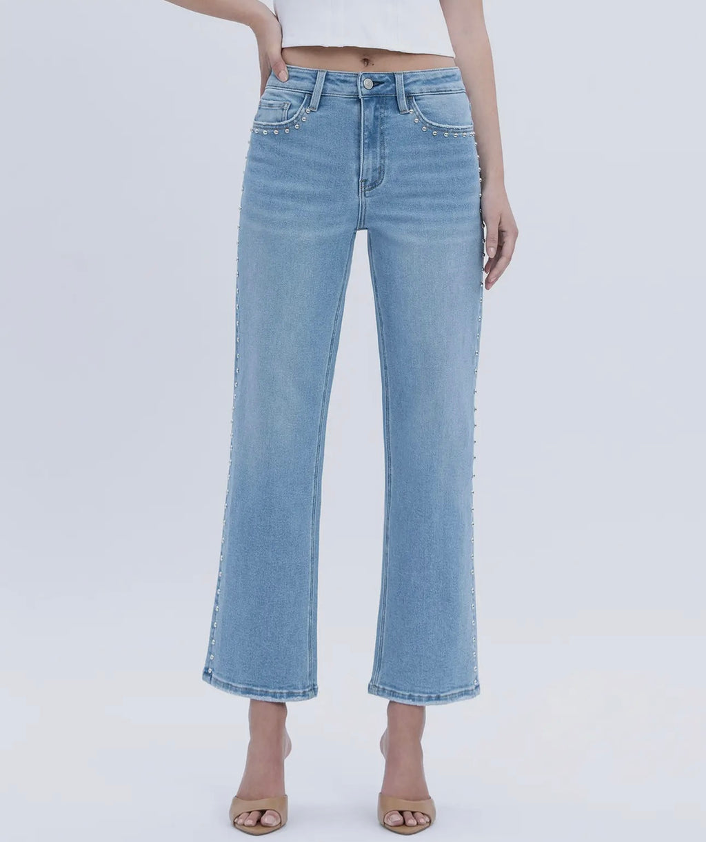 The Lila Studded Slim Wide Jeans