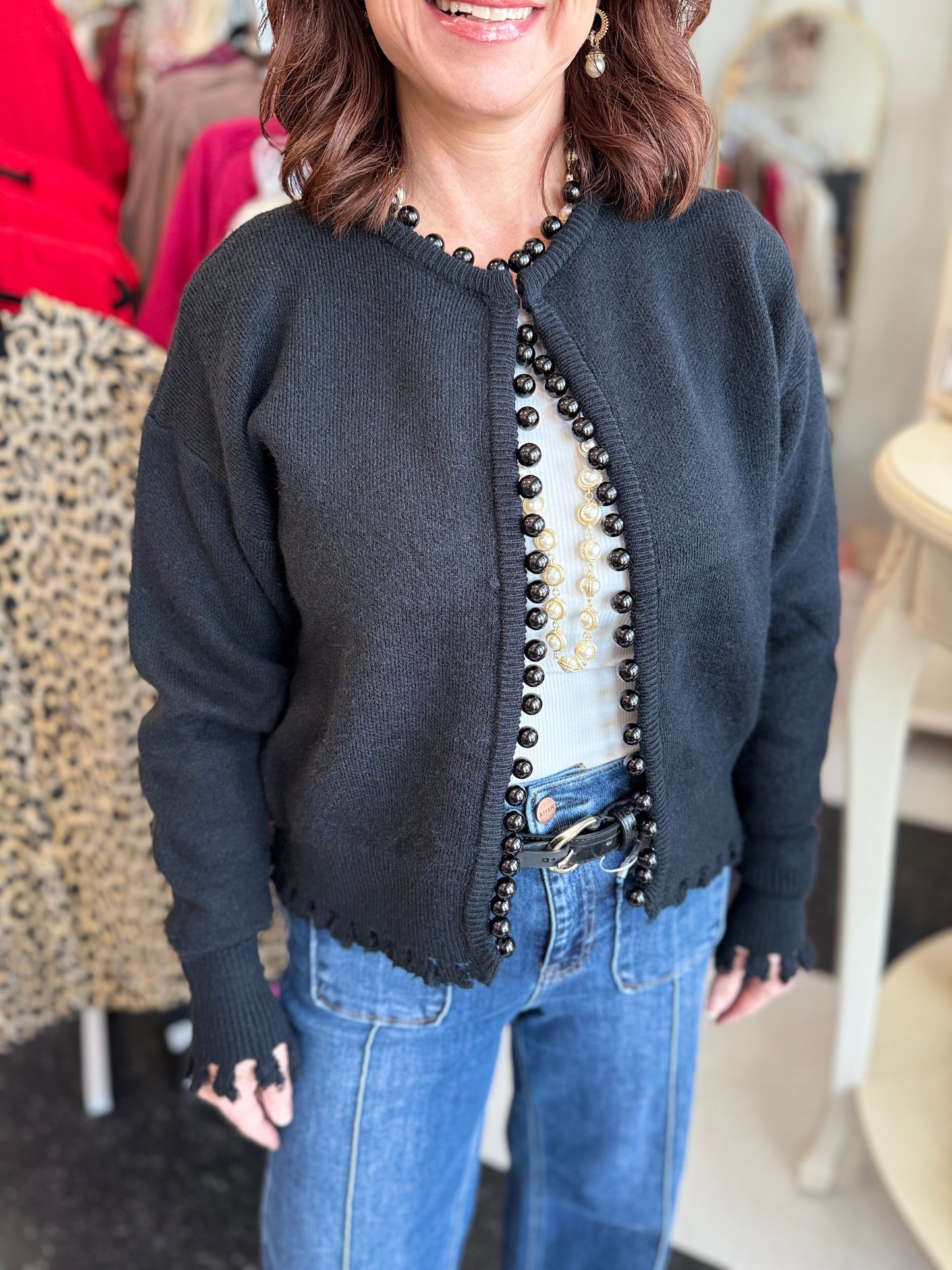 Nel Pearl Distressed Cardigan