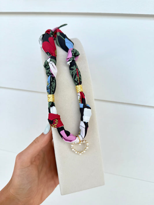 Scarf Necklace Black Floral