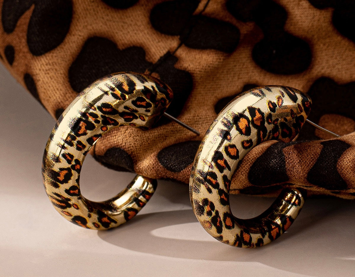 Gold & Leopard hoop earrings