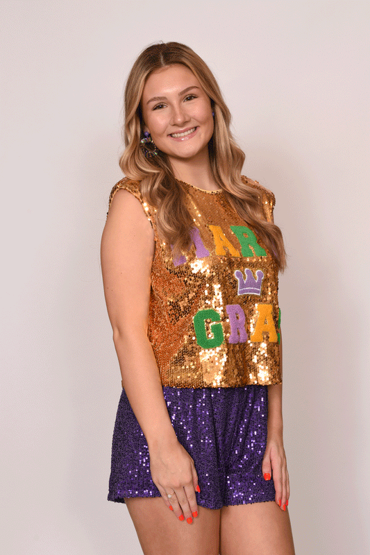 Mardi Gras Letter patch sleeveless top
