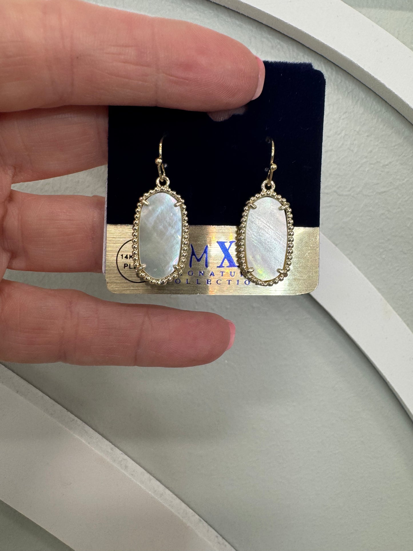14K plated Mother of Pearl oval earrings
