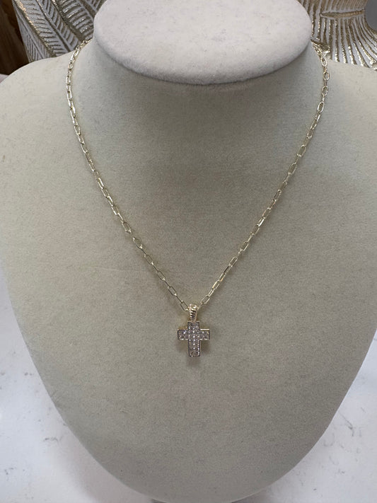 14K plated CZ cross necklace
