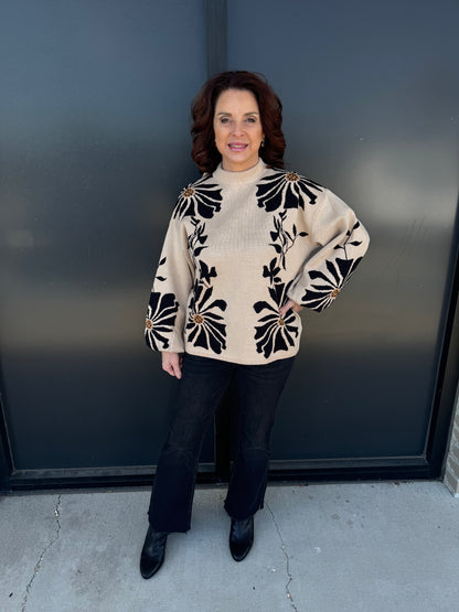 Floral Knit Mock Neck Sweater Top ✨