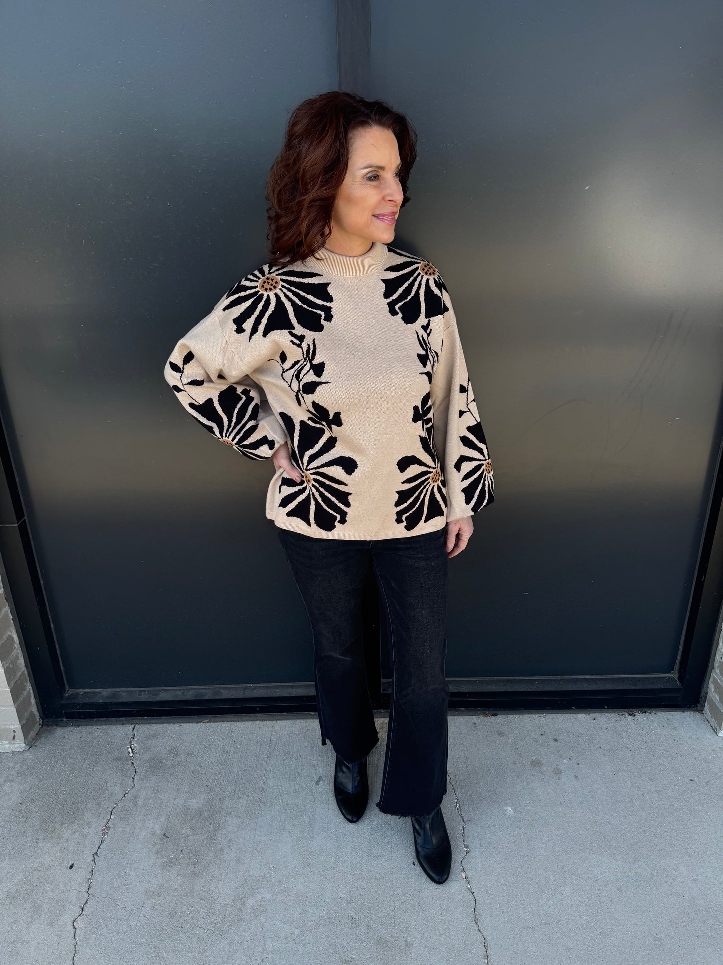 Floral Knit Mock Neck Sweater Top ✨