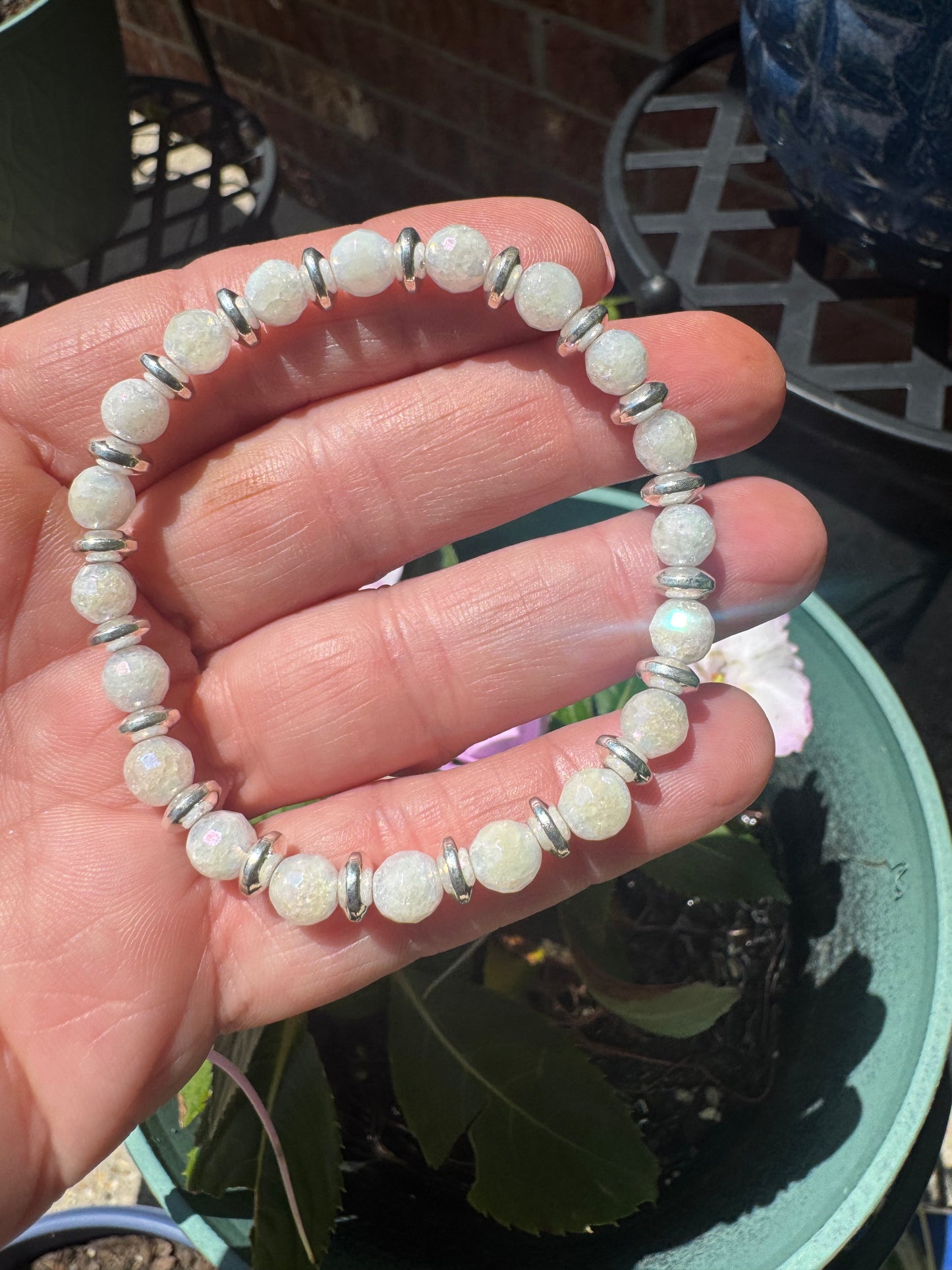 White moonstone w/ silver accents