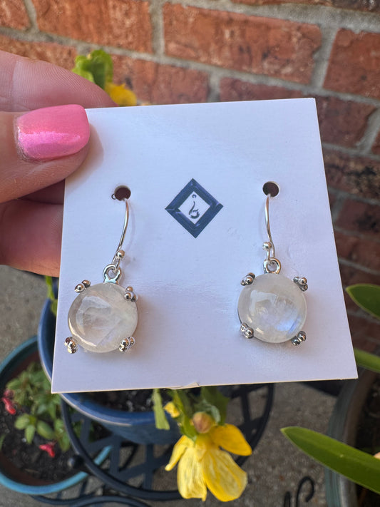Round rainbow moonstone earrings